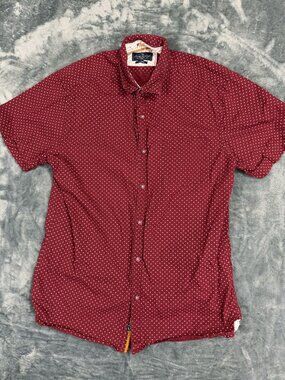 Across The Pond Mens Red Polka Dot Button-Up Short Sleeve Shirt XL